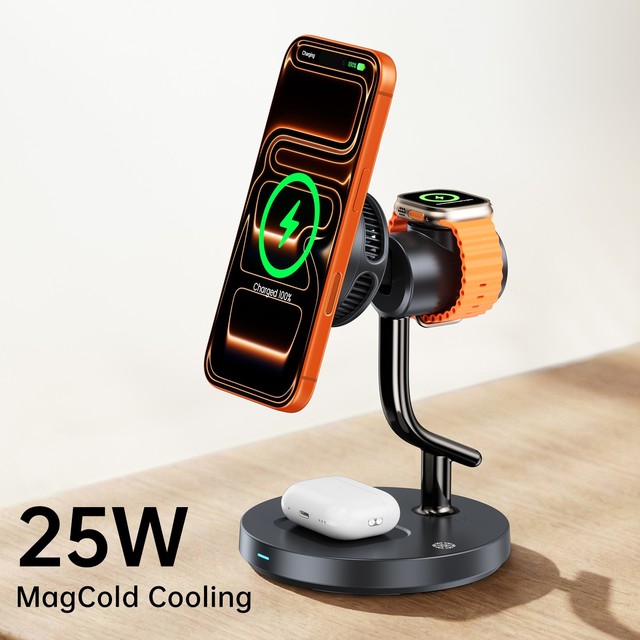 Fast Selling Products Strong Magnetic  TEC Magcold Cooling 25W Fast Charging with Warm Night Light 3 in 1 Wireless Charger Stand