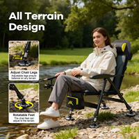 Chaise de pêche pliable avec coussin en polaire doux, dossier et repose-pieds réglables pour la pêche à la carpe en plein air