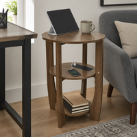 Table basse ronde intelligente moderne avec rangement, table de chevet, lampe, meubles de salon en bois