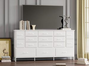 <span class=keywords><strong>Commode</strong></span> convertible <span class=keywords><strong>contemporaine</strong></span> en tissu blanc avec tiroirs, grande armoire, prises électriques et meuble TV pour chambre et salon - Product Image 3
