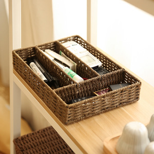 Cesta de almacenamiento de cuerda de papel rectangular sostenible clásica de varios compartimentos para tocador de entrada de oficina mesa de centro - Product Image 1
