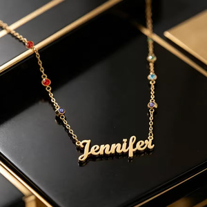 Wholesale Custom Gold Plated <b>Name</b> Necklace Pendant With Birthday Diamond O <b>Chain</b> For Women Classic Style Everyday Wearing - Product Image 6