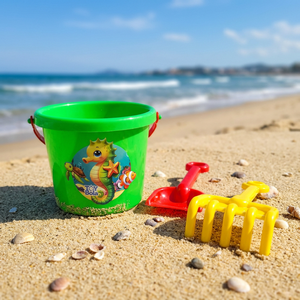 <b>Plastic</b> Kids Beach Bucket Set with Rake and Shovel for Outdoor Sand Play in <b>Mesh</b> Bag - Product Image 3