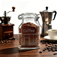 Pot en verre transparent en forme de maison 400 ml avec couvercle à clip hermétique pour le stockage du café, des grains de café lyophilisés et des bonbons - Vente en gros