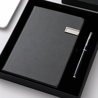 Logo personnalisé 8000mah PU cuir A5 Notebook chargeur Power Bank ensemble avec support de sortie 10W lumière LED coffret cadeau avec stylo inclus