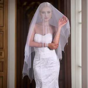 Bridal Veil Handmade Beaded Veil Crystal Pendant Hairless Comb Wedding Accessory