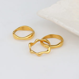 Minimalist Gold <strong>Thick</strong> Wave Shape <strong>Ring</strong> Stainless Steel Waterproof 18K Gold Plated Unique Design Dainty Wave Band Stacking <strong>Ring</strong> - Product Image 3