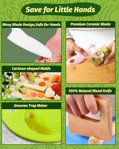 Cuchillos de Cocina de Plástico para Niños al por Mayor, Cuchillos Seguros para Frutas para Niños Pequeños, Cuchillos de Cocina Reales con Bordes Dentados, Juego de Cuchillos de Chef de Madera para Niños - Product Image 4