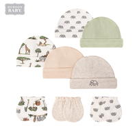 Nouveau style – Lot de 5 bonnets tricotés et 3 moufles en coton 100 % pour bébés garçons et filles, motifs de dessins animés mignons – Accessoires vestimentaires pour bébés