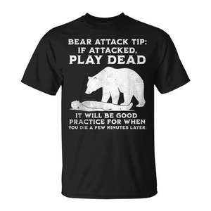 Camiseta de senderismo sarcástica Bear Attack Tip para mujer, color negro, talla grande - Product Image 1