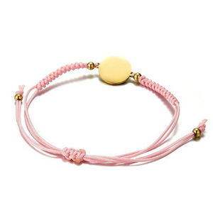 Braccialetti in Corda Macramè con Charm a Disco Rotondo in Acciaio Inox, Argento, Oro Rosa, Oro 18k, Personalizzabili con Logo - Product Image 5