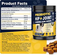 Complément alimentaire pour la santé des hanches et des articulations des chiens, sous forme de friandises molles, à base de glucosamine, chondroïtine et MSM, formule à ingrédients limités, pour soutenir la mobilité et le système immunitaire.