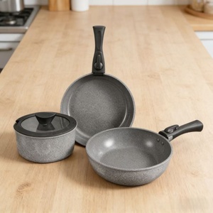 Ensemble de 3 ustensiles de cuisson antiadhésifs en <span class=keywords><strong>pierre</strong></span> Maifan : Wok, poêle et <span class=keywords><strong>casserole</strong></span> pour cuisinière à gaz et flamme nue - Product Image 1