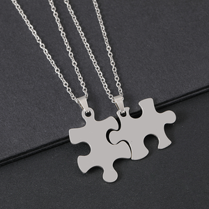 Pendentif puzzle personnalisable unisexe en acier inoxydable plaqué or 18 carats, cadeau unique pour couple, chaîne commémorative - Product Image 5