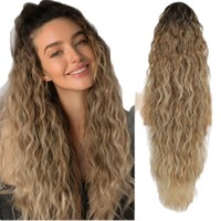 Perruque queue de cheval pour femme, style européen et américain, avec longues boucles ondulées, texture volumineuse tressée, design à clipser, 22 pouces