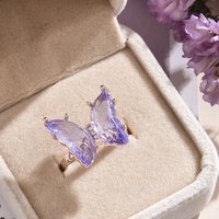 Anneaux ouverts en cristal de verre de couleur bonbon dégradée brillante 2021, papillon, anneaux ajustables pour femmes et filles, bijoux délicats à la mode coréenne