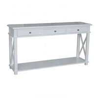 Table console antique en chêne massif de style côtier français Hamptons, 3 tiroirs, meubles de salon, design à pieds croisés, différentes finitions