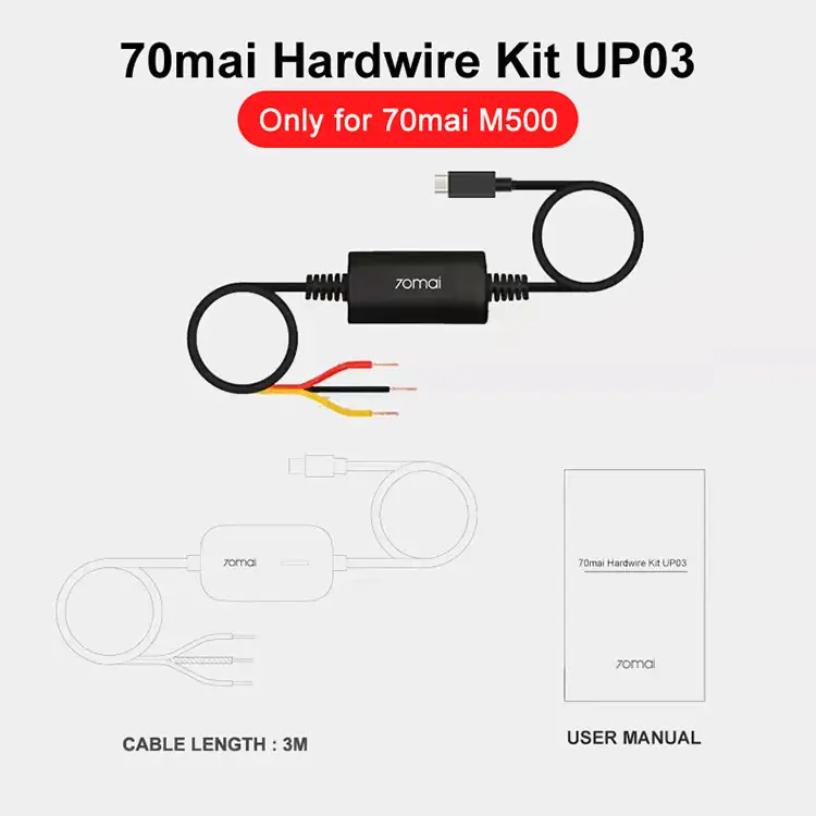 70mai Hardwire Kit UP03 Tipo-C Cabo do monitor para 70mai Dash Cam M500/Omni X200/A810