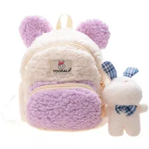 Custom lamb cashmere fabric backpack girls boys kids kindergarten plush cute bunny girl kid bagpack backpack