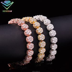 Pulsera Hiphop de Plata de Ley 925 con Baño de Oro de 18K, Diseño de Flor, con Moissanita VVS de 8mm Color D, para Mujer y Hombre, en Stock, Regalo - Product Image 2