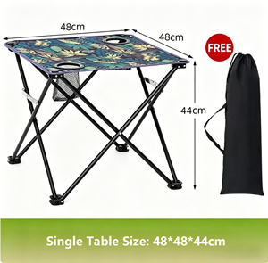 <b>Folding</b> <b>Table</b> 48x48x44 Cm Lightweight Portable <b>Outdoor</b> Camping Picnic Fishing <b>Table</b> With Cup Holders And Storage Mesh - Product Image 3