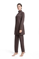 OEM ODM Op Maat Gemaakt Russische Burkini Set Dames Hoge Hals Plus Size Hoge Snit Naadloze 2-Delige Lange Mouwen Islamitische Badkleding Hijab Volledig