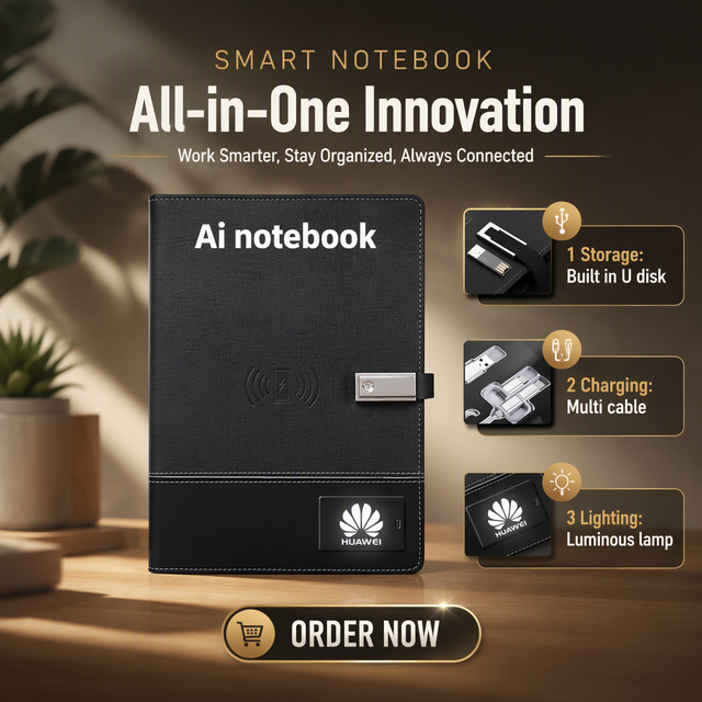AI Smart Notebook Global Keyword Search PU Cover Built-in U Disk Multi Charging Cable Corporate Gift