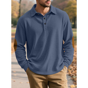 Felpa da uomo primavera-autunno a maniche lunghe ricamata per <span class=keywords><strong>Polo</strong></span> 95% poliestere con bottoni stampati - Product Image 1