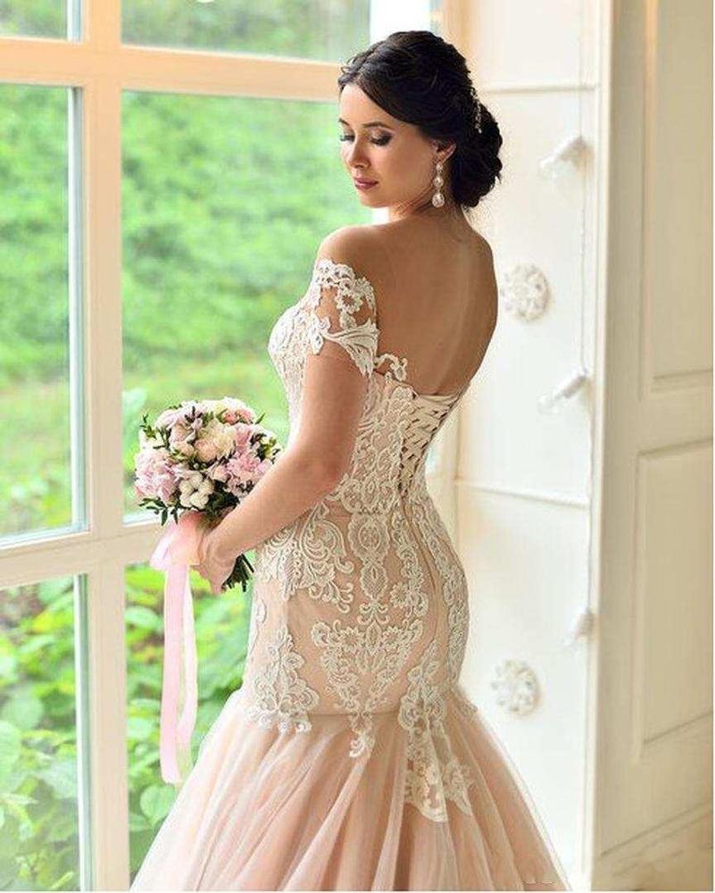 High Quality Blush Pink Lace Wedding Dress - Mermaid Style