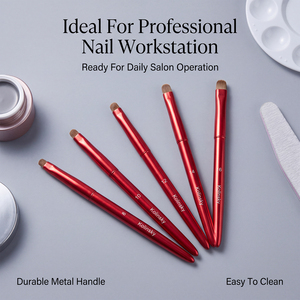 Ensemble professionnel de 5 pinceaux à ongles en Kolinsky électro-plaqué rouge pour la manucure au gel UV et à l'acrylique - Product Image 5