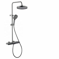 Système de douche pluie moderne avec étagère de rangement, gris anthracite brossé, pour projets OEM d'appartements