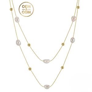 Cadenas de plata esterlina 925 unisex 20 + 2 pulgadas Proveedor personalizado Estilo delicado 20 + 2 pulgadas Collar de perlas de agua dulce de oro blanco - Product Image 1