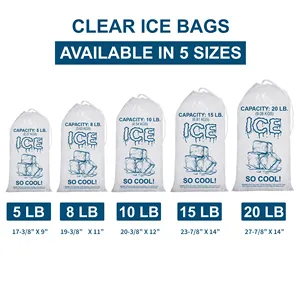 Custom Heavy Duty 14 X 28 Inch 2.8mil Thickness 5kg 8lbc10lbs 20lbs 10 Pound Ice Cube Block Plastic Ice Bags With Draw String