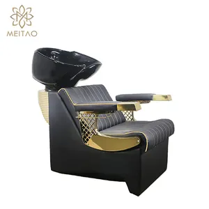 MEITAO 2023 NEW MODEL Luxury Design Gold Leather Beauty Salon Bed Furniture Shampoo Chair Shampoo Bed