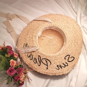 Factory <b>Women</b> <b>Summer</b> Custom Embroidery Logo Letters Beach Raffia Straw <b>Hat</b> With Frayed Brim - Product Image 4