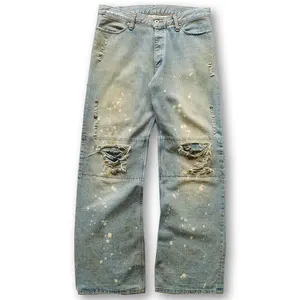 DiZNEW Factory Custom Distressed Vintage High Quality Denim Jeans For Men Plus Size Men's Denim Jeans Straight Fit