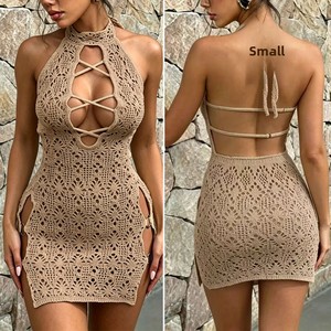 <span class=keywords><strong>Abito</strong></span> lungo estivo da spiaggia - Sexy scollo a V, schiena scoperta con anello decorativo, spacco laterale, senza maniche, per donna - Product Image 2