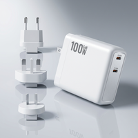 Chargeur mural USB C haute puissance 100W avec prises interchangeables AU UK EU US, chargeur PD GaN pour appareils intelligents