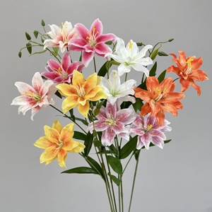 Fleurs de lys artificielles Meng Jie à double pétale en soie, bouquet imperméable pour décoration intérieure et accessoires de mariage - Product Image 1