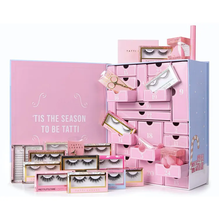 Custom Retail Diy Glitrer Lege Kerst Make Up Wimper Beauty Verpakking Adventskalender 30 Dagen