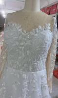 2026 personnalisé luxe robe de mariée africaine à manches longues perlé feuille dentelle col en v dos nu blanc robe de mariée grande taille avec Train