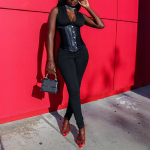 Tuta Corsetto con Lacci per <span class=keywords><strong>Donna</strong></span>, <span class=keywords><strong>Elegante</strong></span> e Sexy, Abbigliamento da Club, Fasciante, Aderente, Provocante, Streetwear - Product Image 2