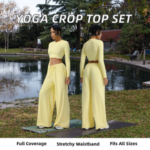 Ensemble Athleisure 2 Pièces Grande Taille Femme – Crop Top Uni et Pantalon Ample à Jambes Larges – Tenue de Yoga et Fitness en Spandex/Nylon – Vente en Gros - Product Image 2