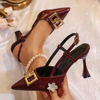 Plus Size Metal Buckle High Heel Sandals Women Summer New Stiletto Pointed Toe European American Closed Toe Fashion Footwear