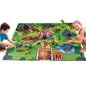 益智卡通塑料恐龙世界玩具游戏人物活动垫恐龙模型玩具套装室内家庭游戏