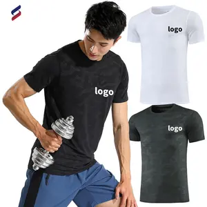 Quick Dry Men Running T-shirt Fitness Sports Top Gym Training Shirt Breathable Jogging Casual Sportswear Printing Shirt 242