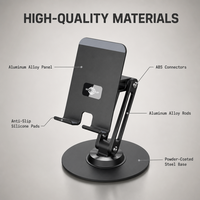 Support de bureau télescopique pliable en alliage d'aluminium personnalisé, réglable en hauteur, rotatif à 360°, antidérapant, pour téléphone et tablette