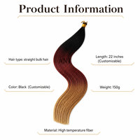 Extensions de cheveux synthétiques à tresser, 22 pouces, 150g, dégradé ombré, lisses comme des baguettes, en fibre haute température, vente directe usine