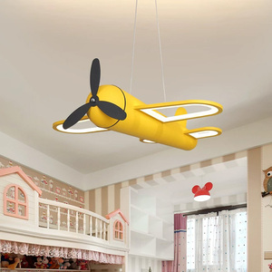 Lampe suspendue LED créative jaune à 3 pales en forme d'avion, luminaire moderne de dessin animé pour chambre d'enfant, plafonnier de chambre à coucher - Product Image 1