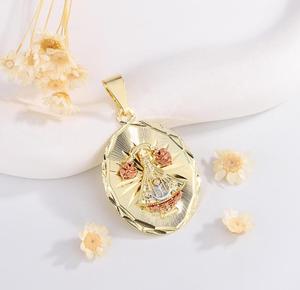 Collar con colgante chapado en oro de 14 quilates para mujer, flor de carruaje de bronce pintada a mano para regalo - Product Image 2